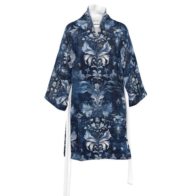 Elegant Royal Blue Floral Kimono: Aqua Elegance for the Modern Queen