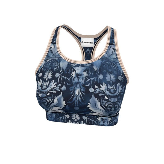 Elegant Royal Blue Floral Sports Bra: Aqua Elegance for the Modern Que