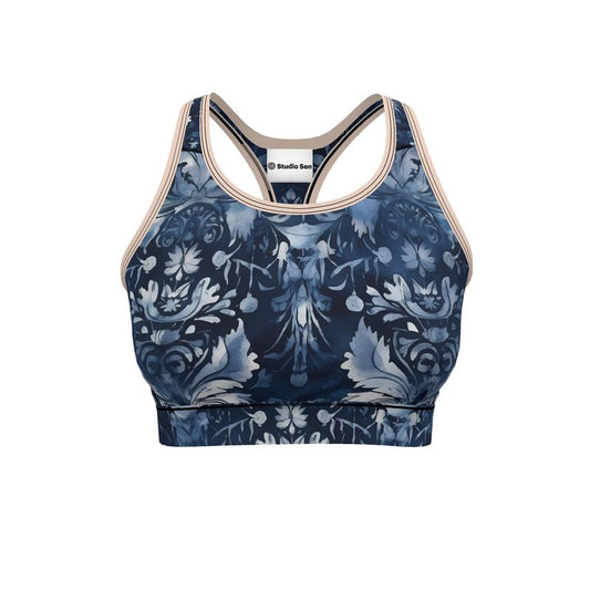 Elegant Royal Blue Floral Sports Bra: Aqua Elegance for the Modern Que