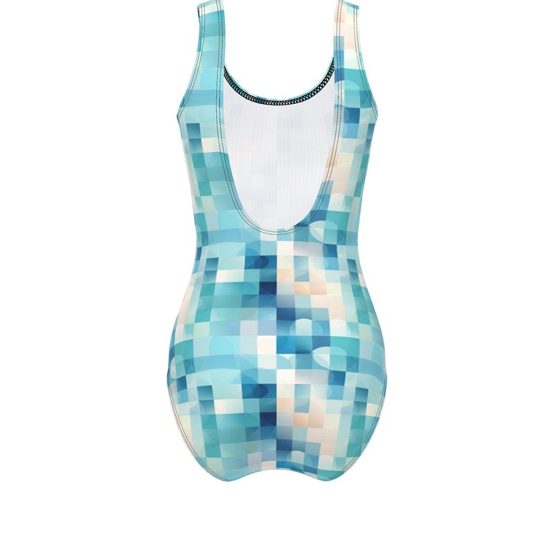 Aqua Pixel Bliss: Azure Pixelated Swimsuit