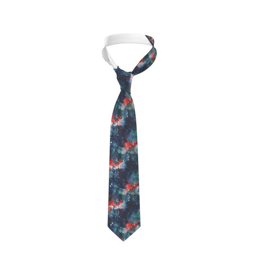 Silk Tie: Dark Blue & Red Drips Splash Design - A Fusion of Classic Elegance & Contemporary Artistry