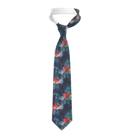 Silk Tie: Dark Blue & Red Drips Splash Design - A Fusion of Classic Elegance & Contemporary Artistry