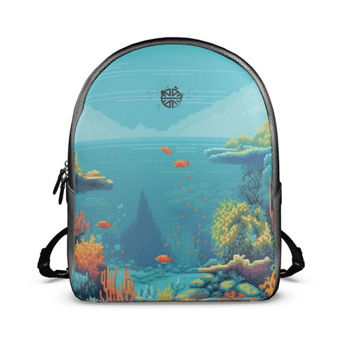 Exclusive Leather Backpack: Great Barrier Reef Pixel Art - Friendly Underwater Scene, Elegant Ladies' Daypack