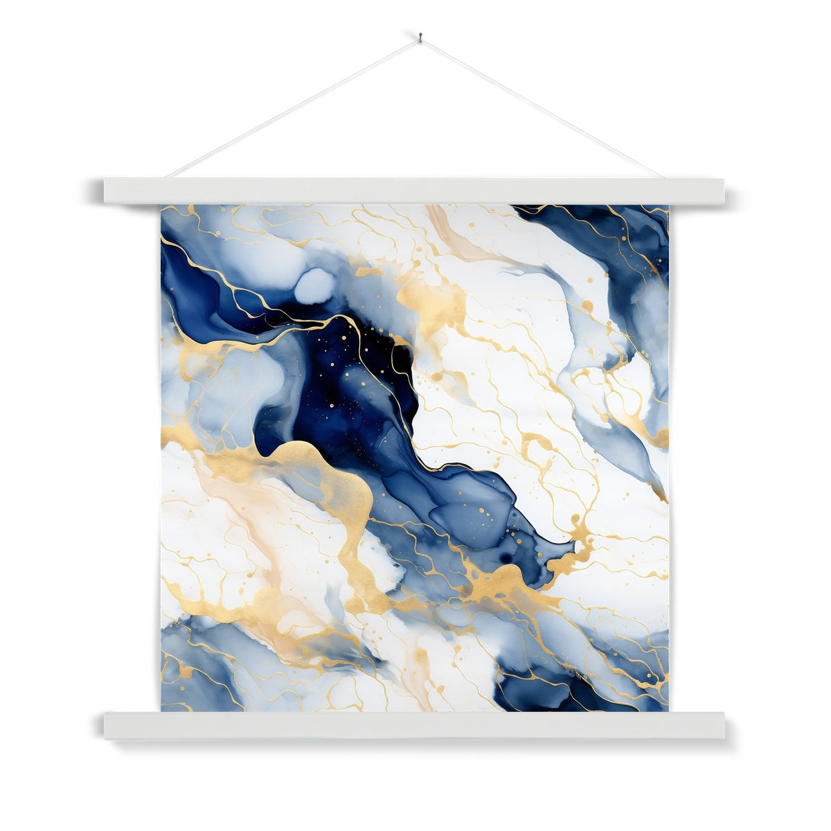 Golden Navy Whirls: Elegant Marble Art Hanging Print