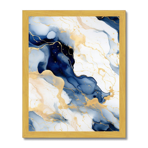 Regal Tides: Antique Framed Marble Swirls in Navy and Gold