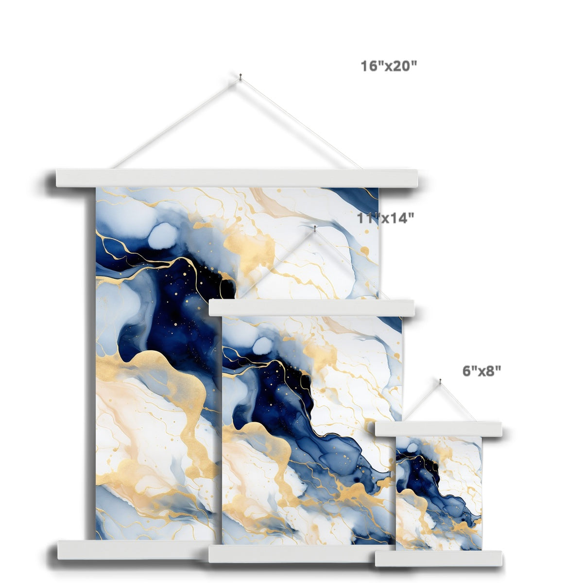 Golden Navy Whirls: Elegant Marble Art Hanging Print