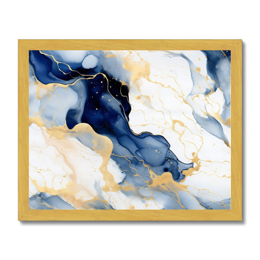 Regal Tides: Antique Framed Marble Swirls in Navy and Gold