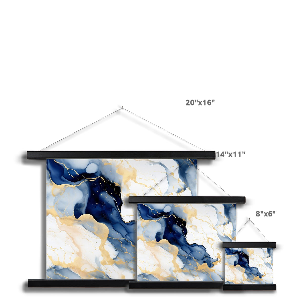 Golden Navy Whirls: Elegant Marble Art Hanging Print