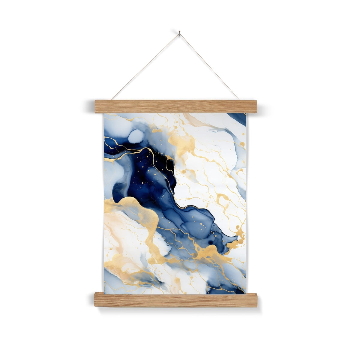 Golden Navy Whirls: Elegant Marble Art Hanging Print