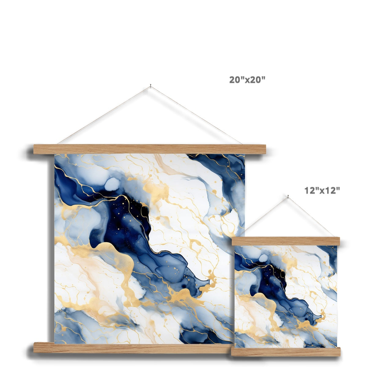 Golden Navy Whirls: Elegant Marble Art Hanging Print