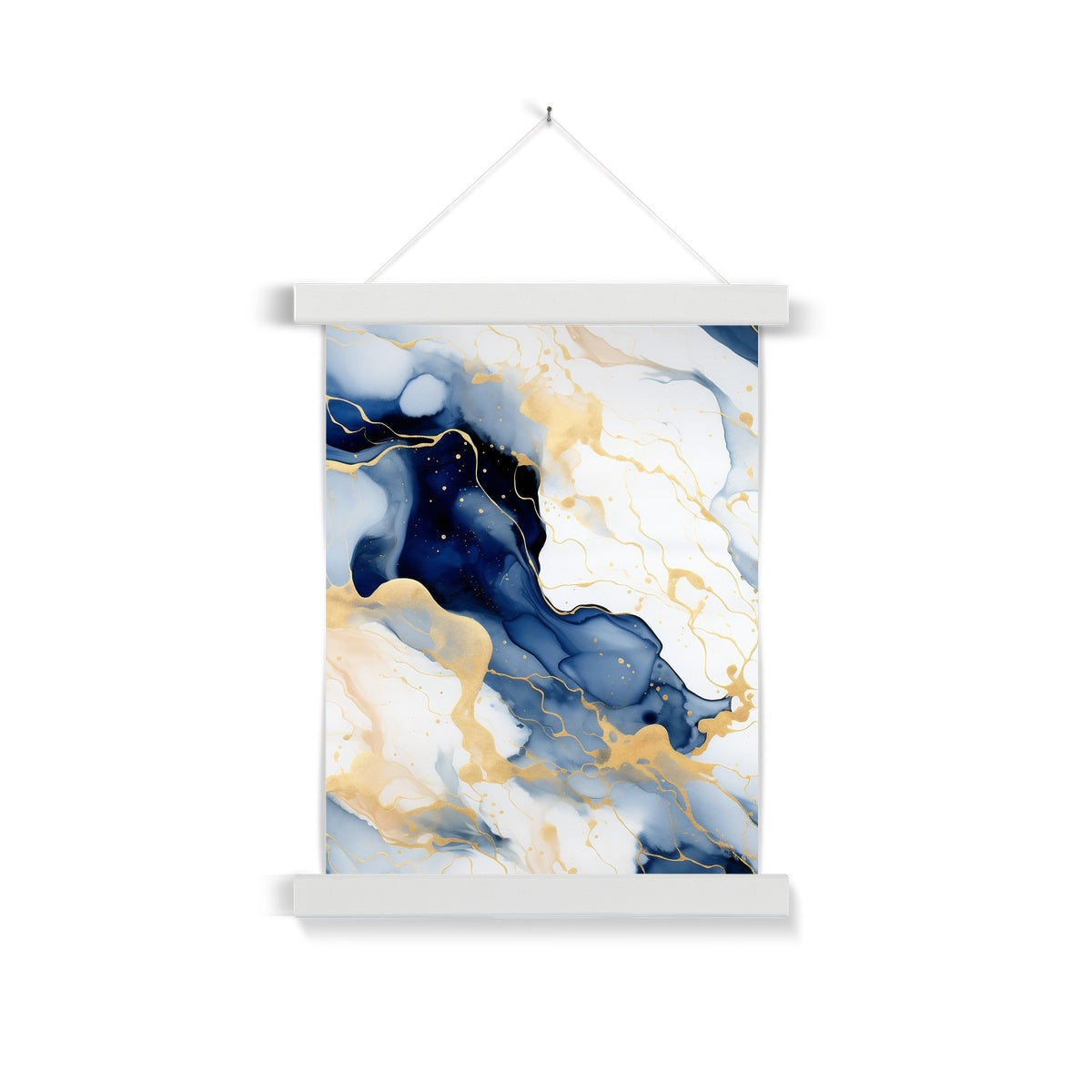 Golden Navy Whirls: Elegant Marble Art Hanging Print
