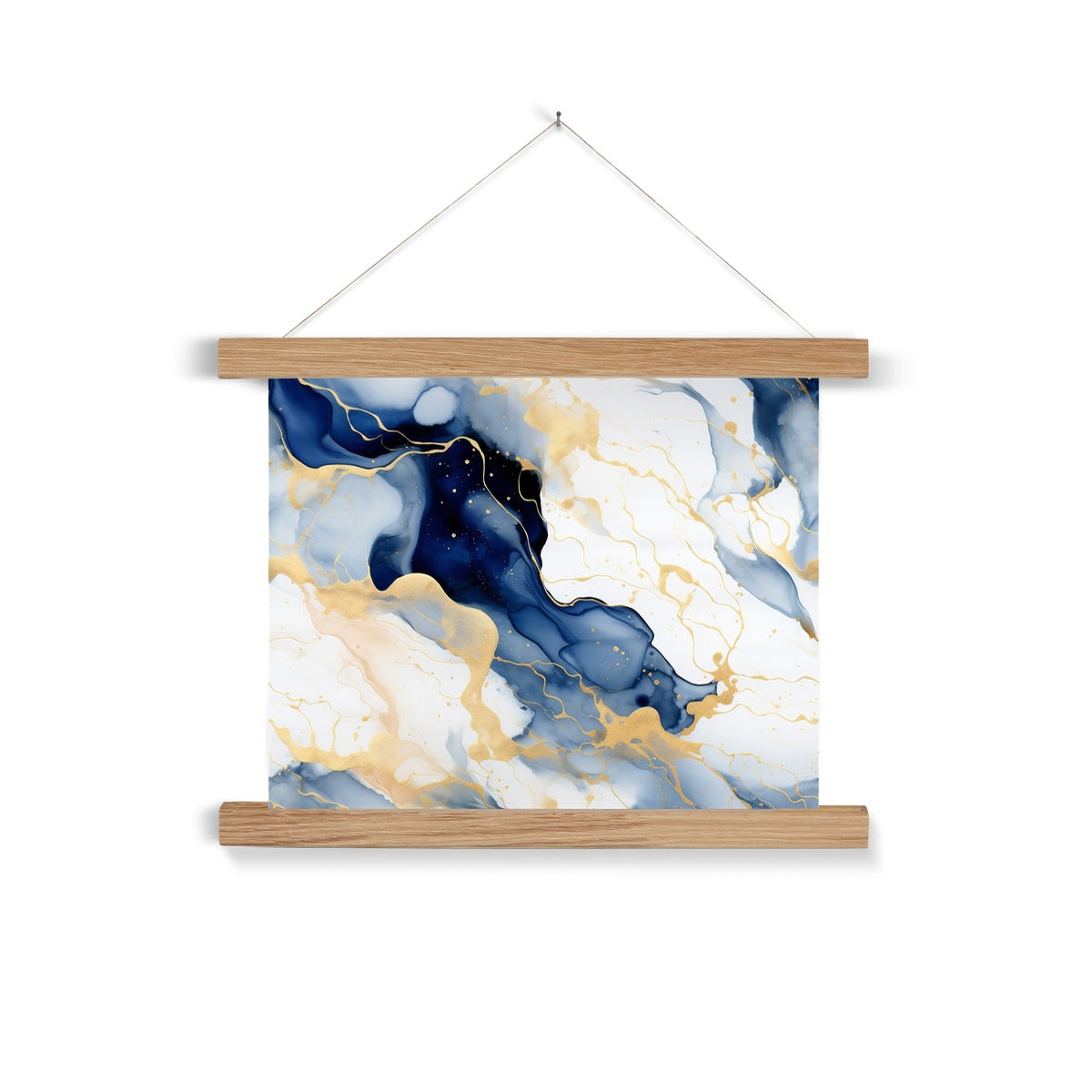 Golden Navy Whirls: Elegant Marble Art Hanging Print