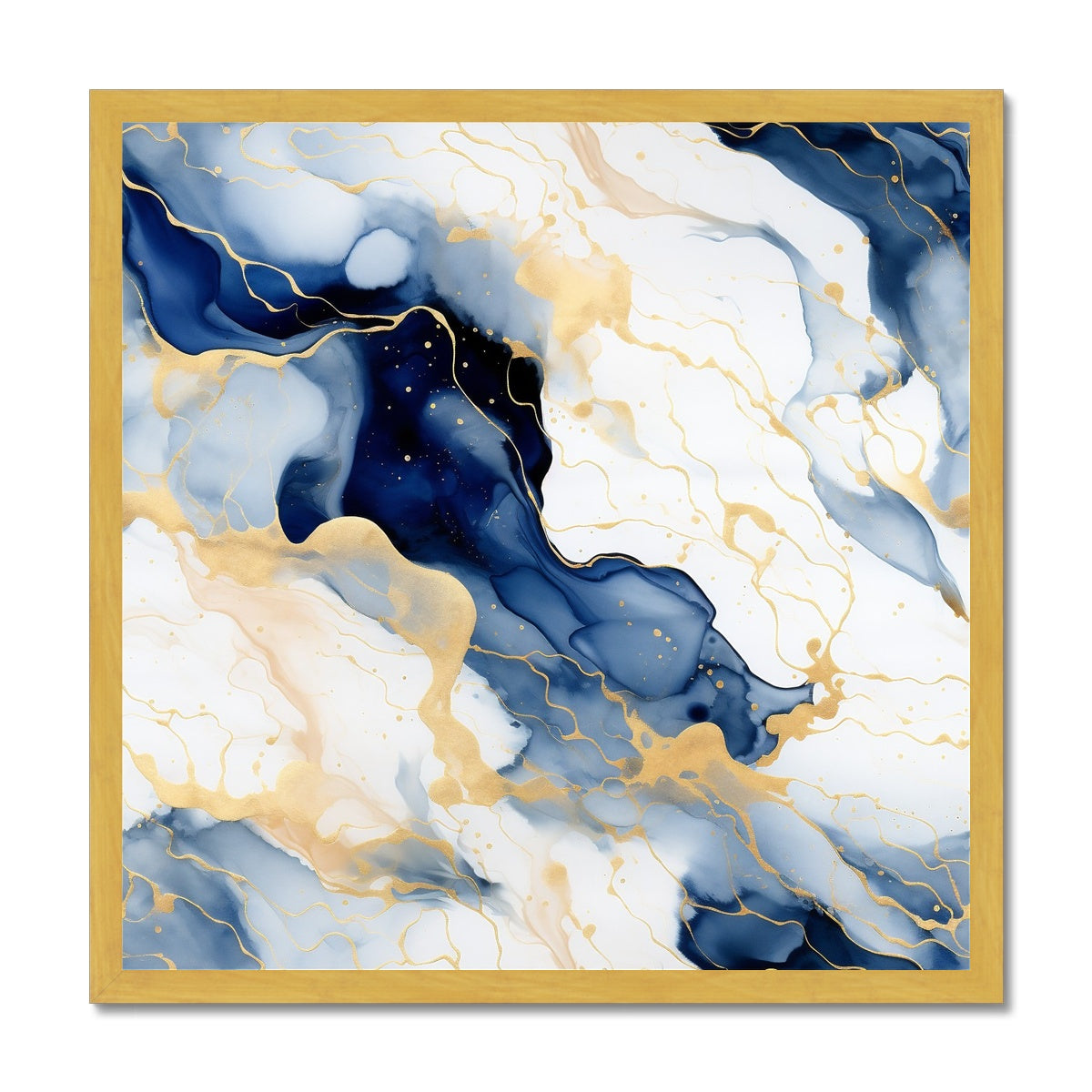 Regal Tides: Antique Framed Marble Swirls in Navy and Gold