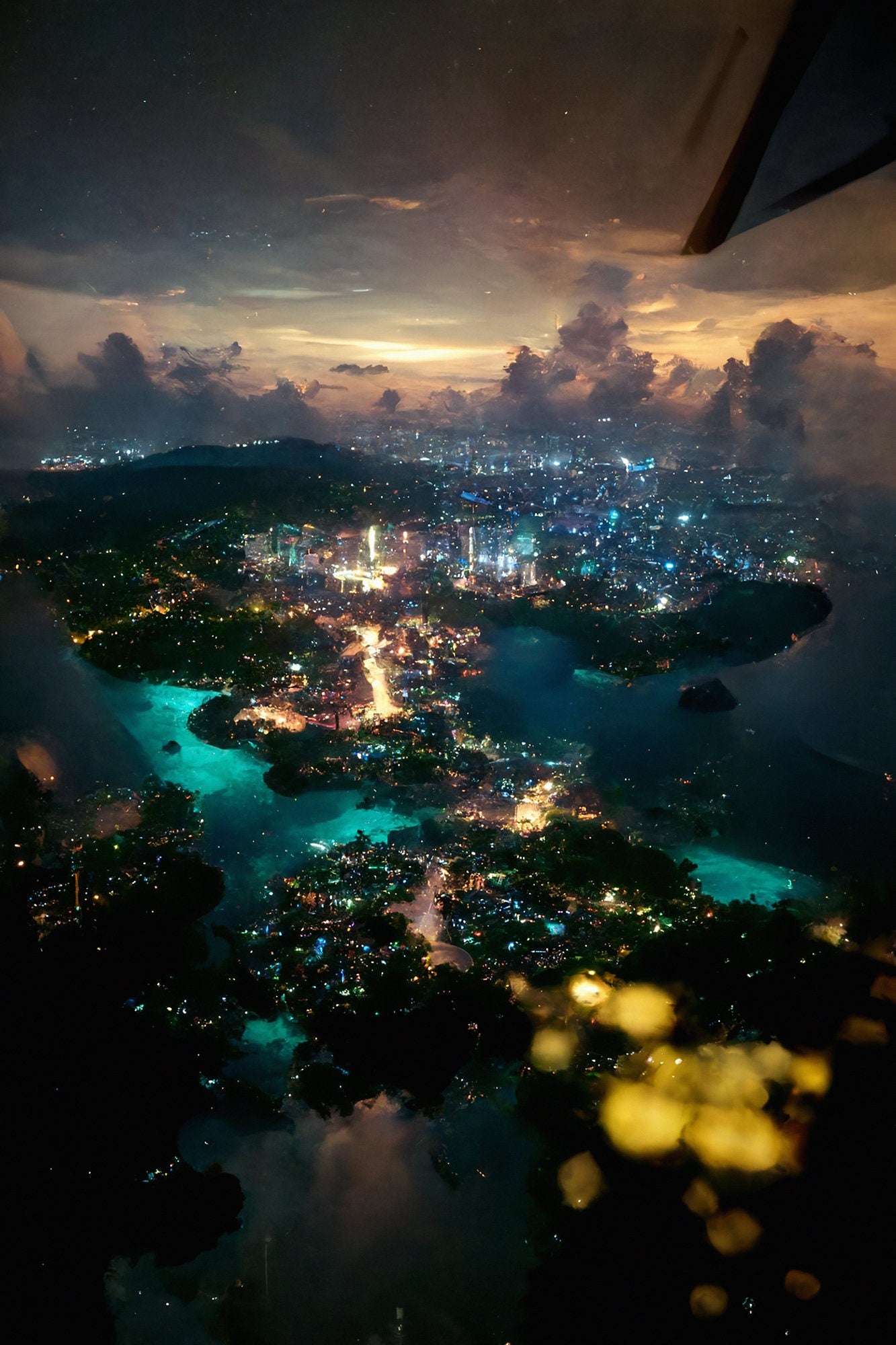 Present for Couples, Custom made aluminum print, individual phototown art,aerial photography, city at night
