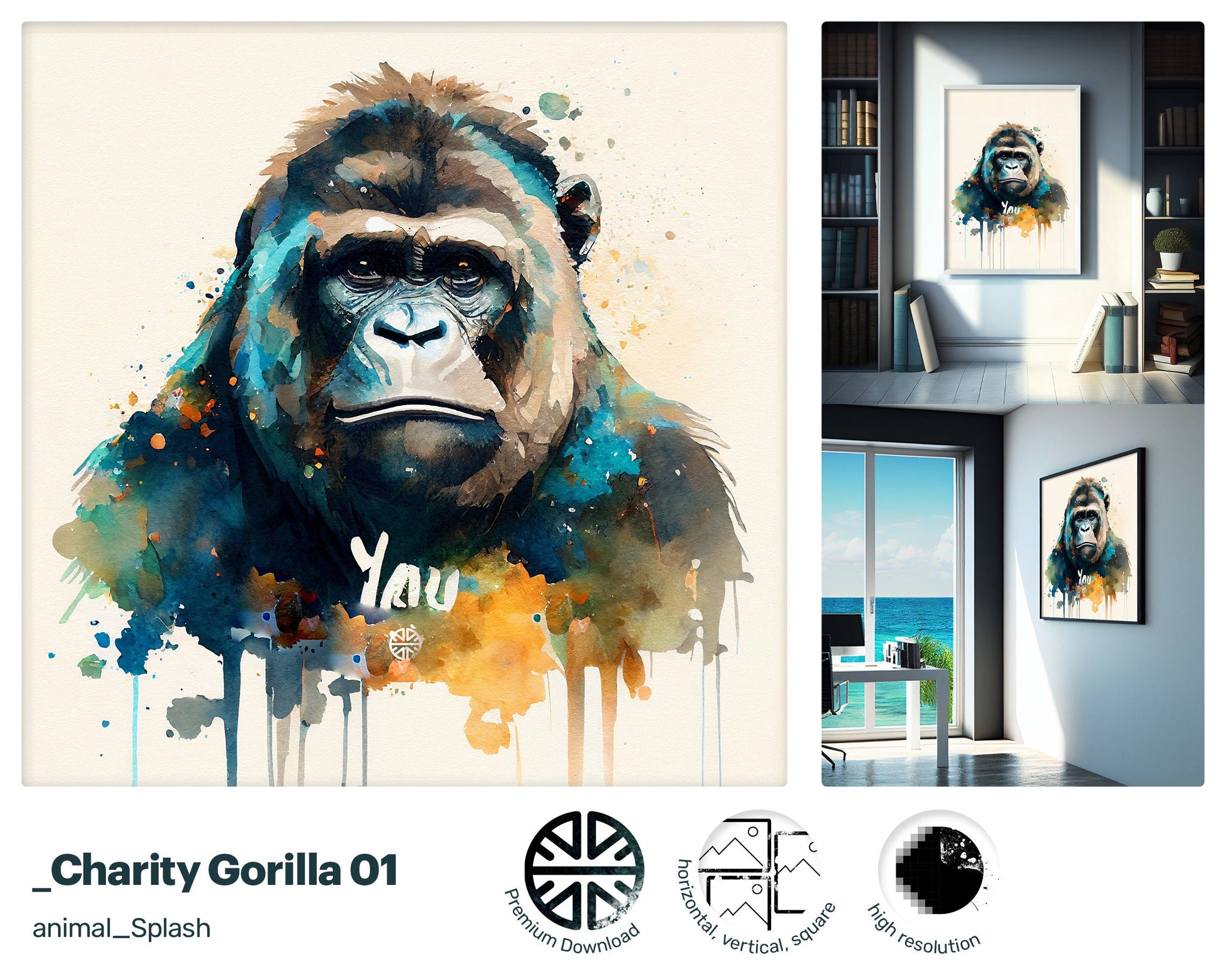 Majestic Funny Gorilla, Sparkling Dazzling artwork, Dreamy Trending Graceful Upbeat Vivacious Graffiti Art