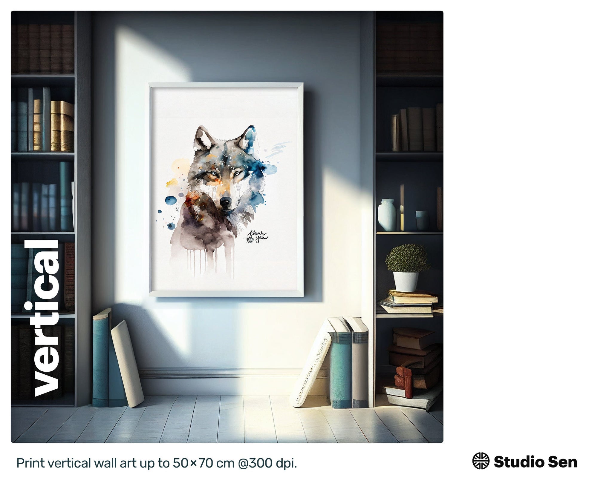 Majestic Sumptuous Wolf, Elegant Cute Art Piece, Vibrant Unique Digital Vibrant Drawn Lithographs