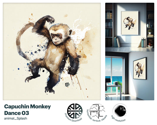 Capuchin Monkey style, Pet Artwork Digital Wall Art, Digital Download Print, drops and splashes