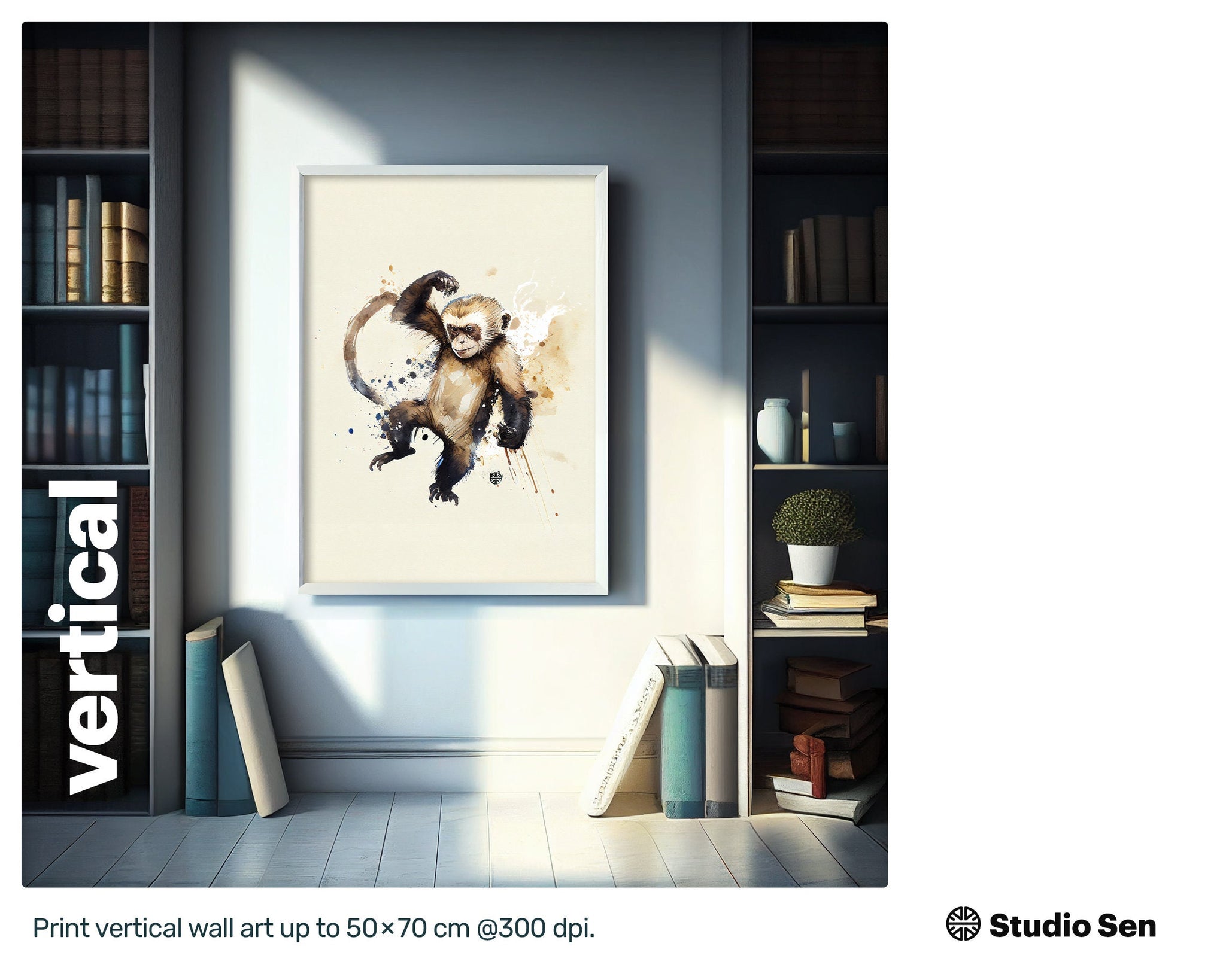 Capuchin Monkey style, Pet Artwork Digital Wall Art, Digital Download Print, drops and splashes