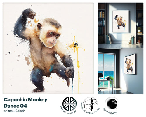 Playful Drawn Capuchin Monkey, Downloadable Positive Art Piece, Graceful Lovely Joyful Mesmerizing Xclusive Metal print