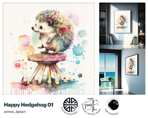 Quirky Whimsical Hedgehog, Winsome Happy Wood print, Sparkling Nostalgic Playful Drawn Enchanting Art Piece