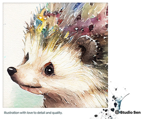 Quirky Whimsical Hedgehog, Winsome Happy Wood print, Sparkling Nostalgic Playful Drawn Enchanting Art Piece