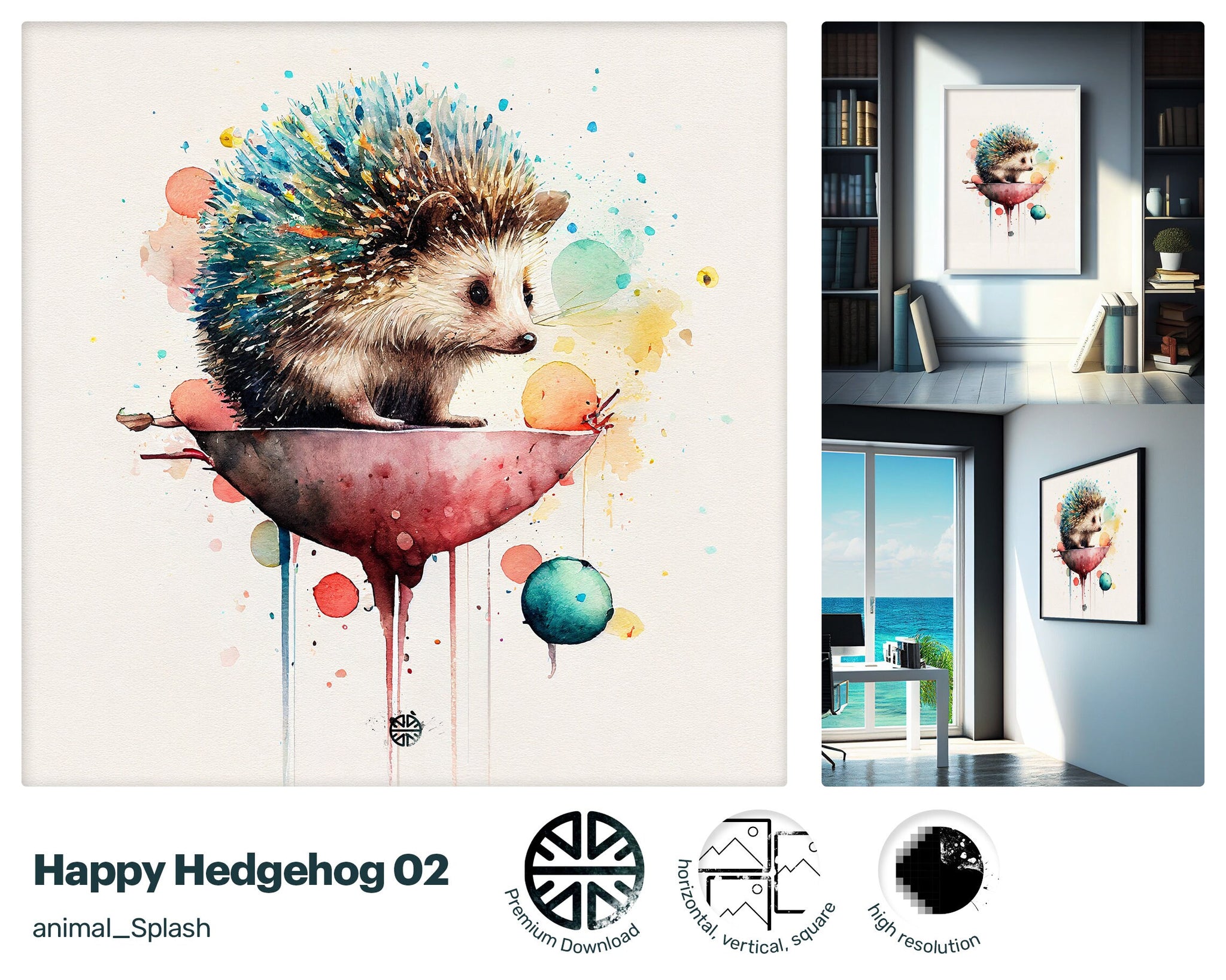 Adorable Engaging Hedgehog, Nifty Marvelous Painting, Zany Sparkling Positive Optimistic Vibrant artwork