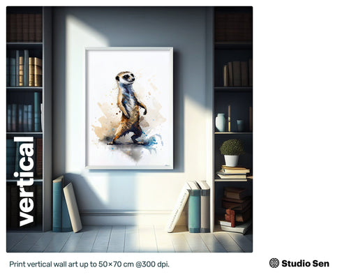 Happy Meerkat style, Gift for kids, Printable Wall Art, premium download Cute Animal, Digital Download Print, drops and splashes