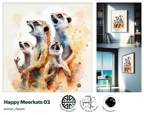 Happy Meerkats style, Gift for kids, Printable Wall Art, premium download Cute Animal, Digital Download Print, drops and splashes