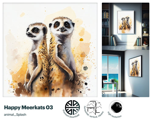 Happy Meerkats style, Gift for kids, Printable Wall Art, premium download Cute Animal, Digital Download Print, drops and splashes