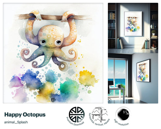 Wiggly Xclusive Happy Octopus, Stunning Glowing Drawing, Dancing Vivacious Enchanting Beautiful Upbeat Drawing