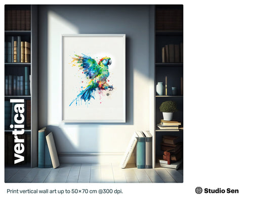 Happy Parrot style, Gift for kids, Printable Wall Art, Digital Download Print, drops and splashes