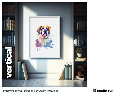 Gentle Pretty St Bernard, Downloadable Glitzy Giclée print, Zany Positive Refreshing Mesmerizing Drawn Lithographs