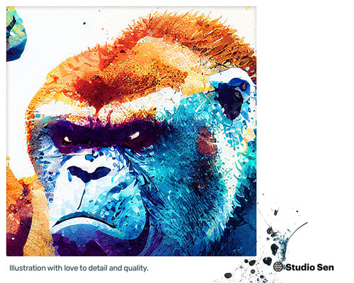 Mighty Kaleidoscopic Gorilla, Graphic Lovely Drawing, Winsome Cute Radiant Delightful Graceful Digital Download