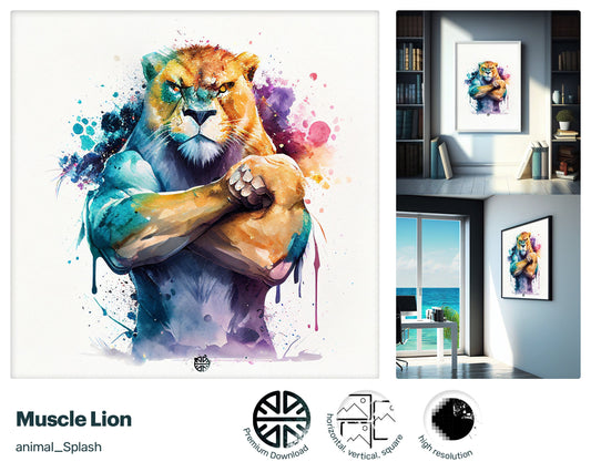 Regal Fun Lion Flex Muscle, Happy Oozing with charm Screen print, Glitzy Beautiful Beautiful Lush Blissful Giclée print