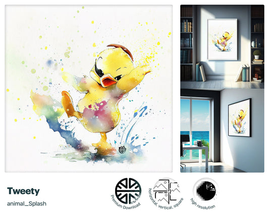 Adorable Pleasant Tweety, Zany Dreamy Screen print, Happy Lovely Kooky Modern Crazy Mural