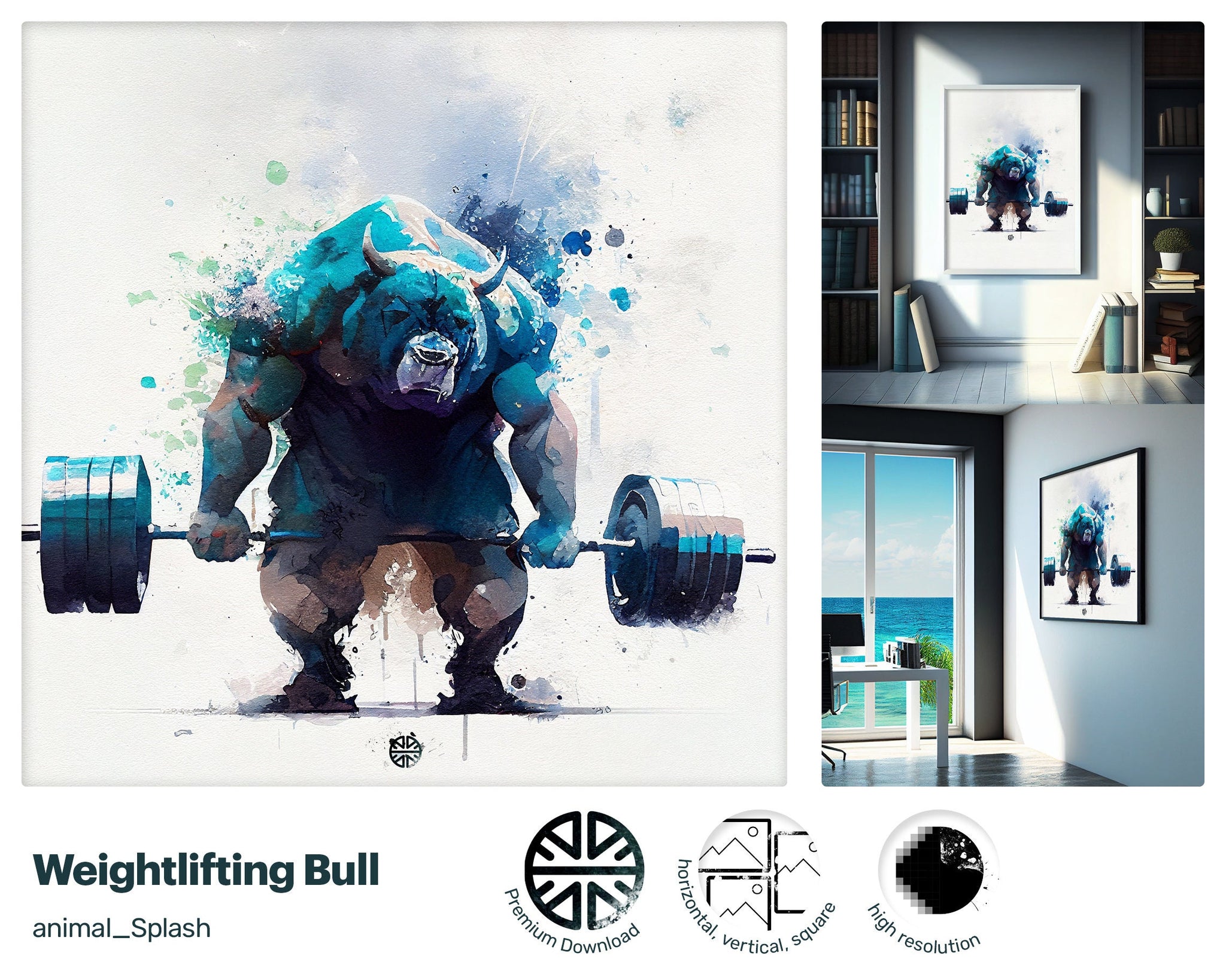 Strong Kaleidoscopic Bull Fitness, Vibrant Youthful Design, Cozy Beautiful Fun Bright Modern Metal print