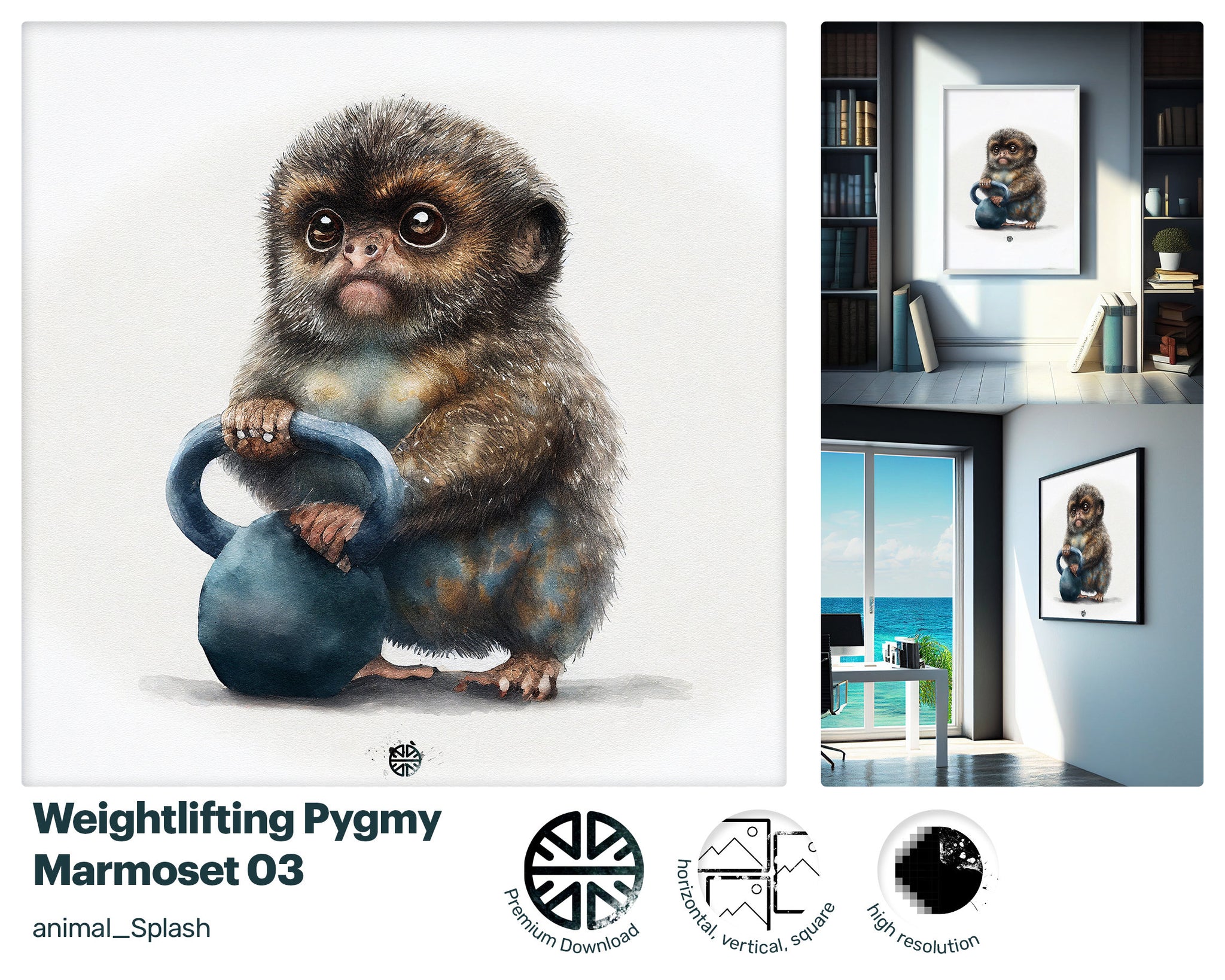 Pygmy Marmoset, Gift for kids, Printable Wall Art, premium download Cute Animal, Digital Download Print, drops and splashes