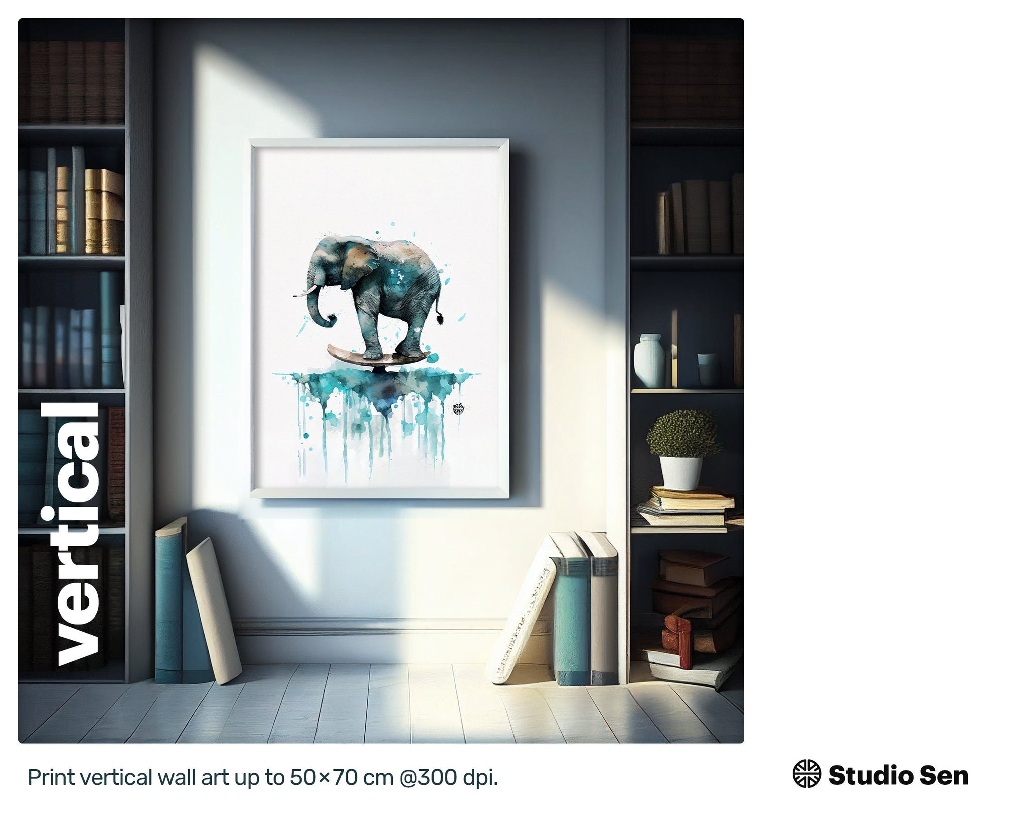 Yoga Elephant, Gift for kids, Printable Wall Art, Digital Download Print, drops and splashes