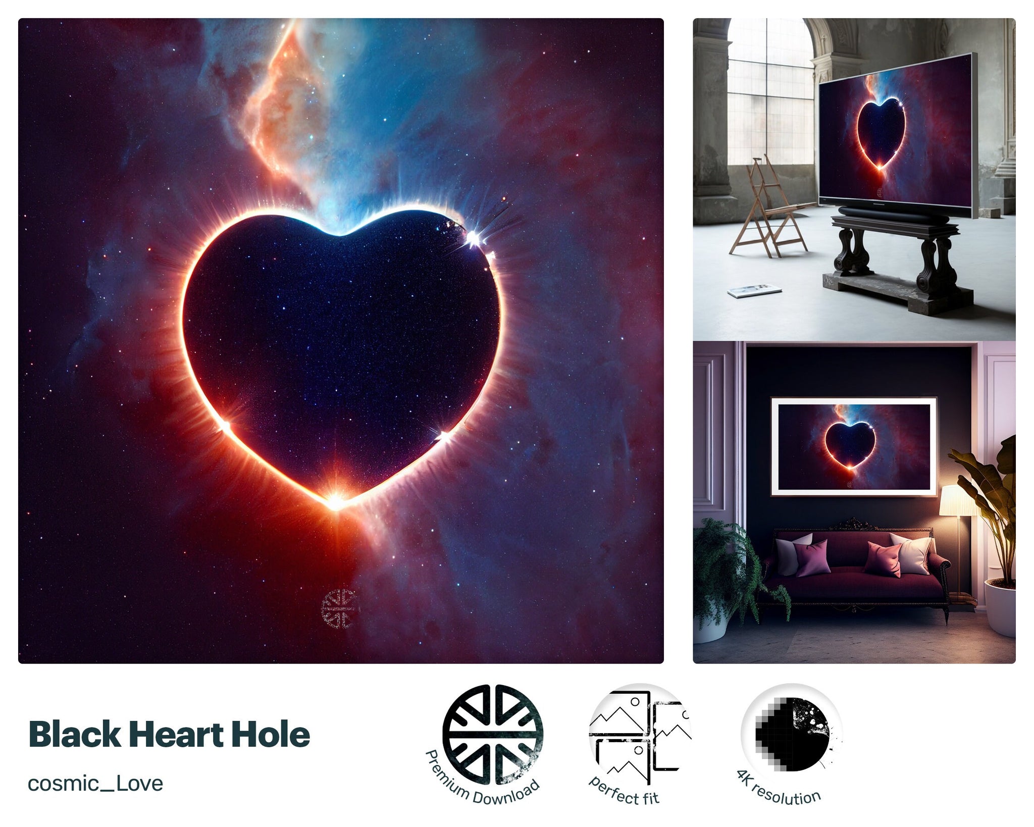 Samsung Frame TV Art, Black Heart Hole, james webb telescope, nerd culture, 2001 Space Odyssey, mens valentines gift