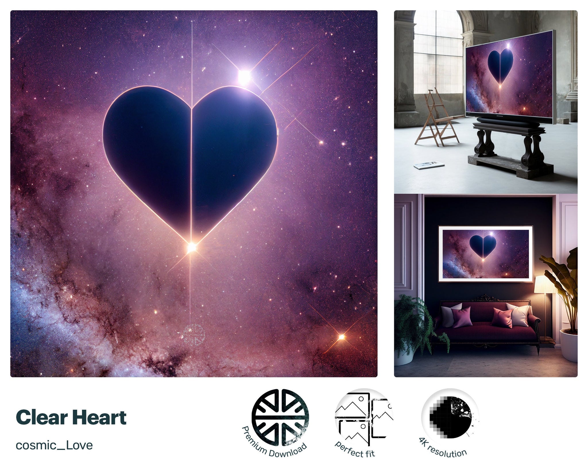 Samsung Frame TV Art, Clear Heart, james webb telescope, nerd culture, 2001 Space Odyssey, mens valentines gift