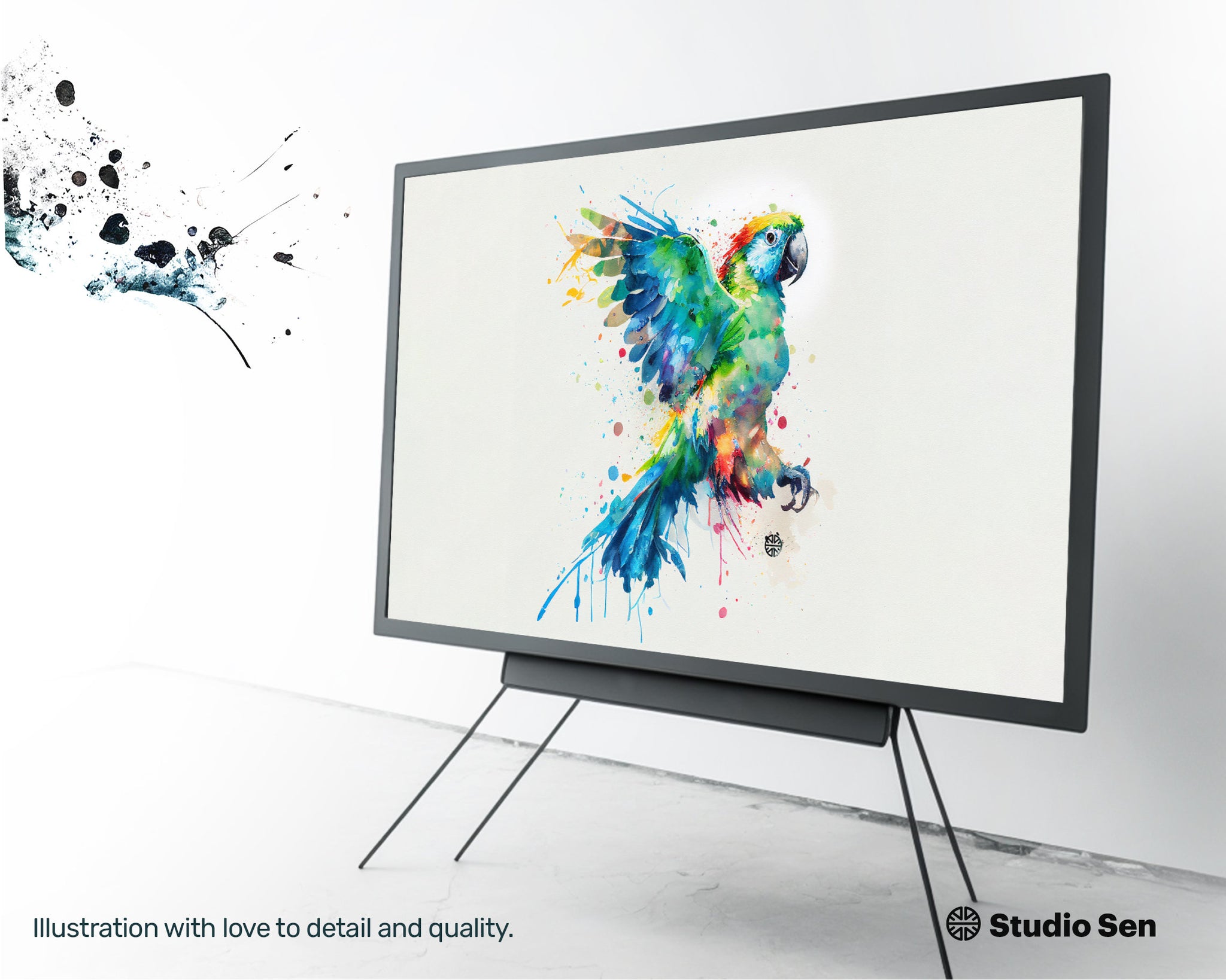 Samsung Art TV, Happy Parrot , premium download, drops and splashes, friendly wallpaper, art for kids