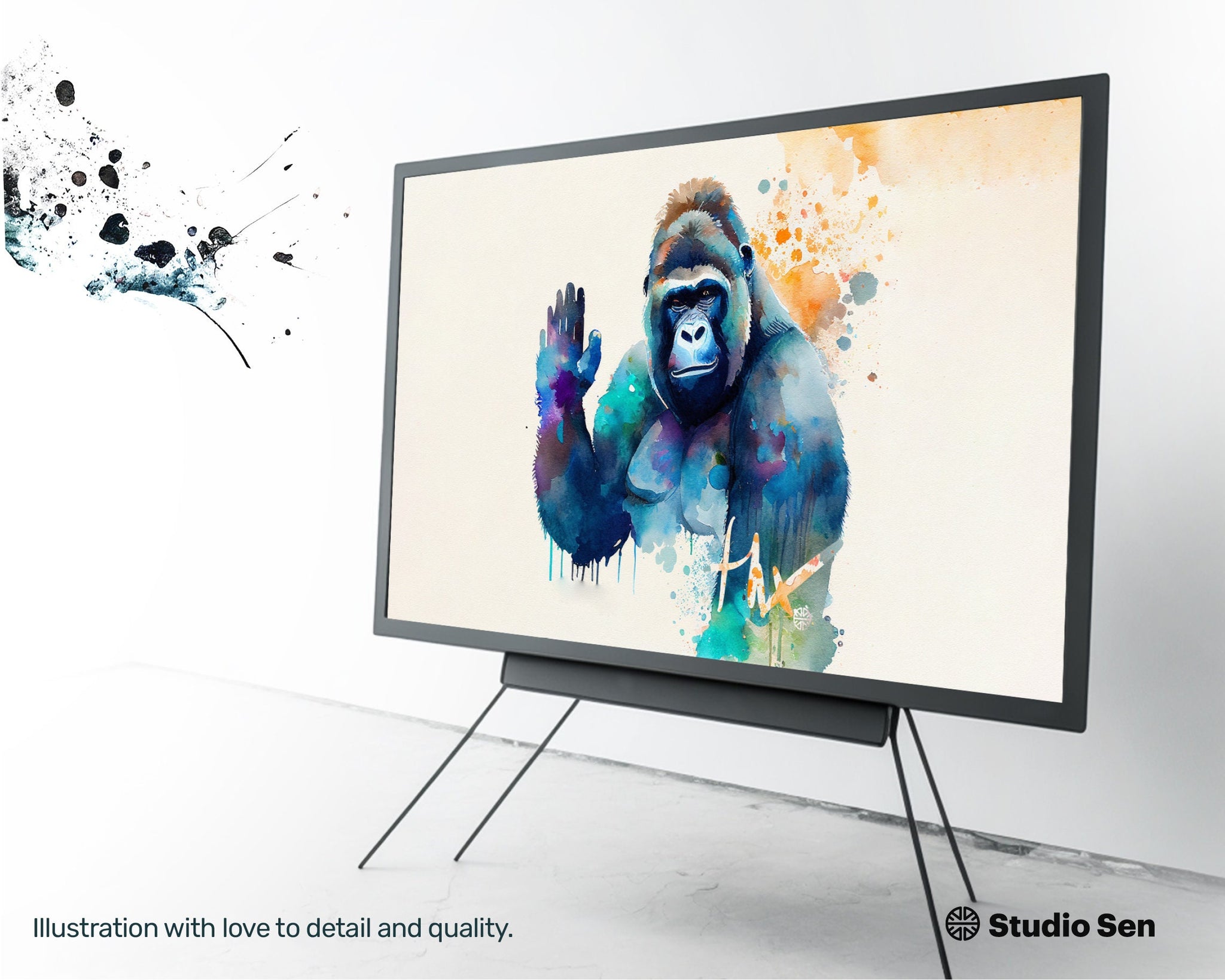 Samsung Art TV, Fitness Gorilla, premium download, drops and splashes, friendly wallpaper, art for kids