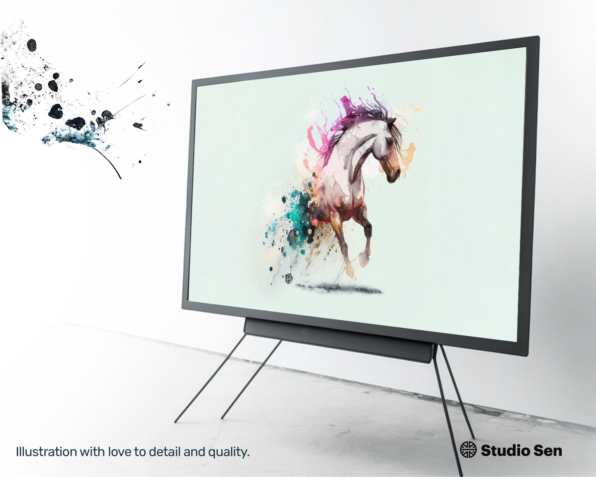 Samsung Art TV, Horse, premium download, drops and splashes, friendly wallpaper, art for kids