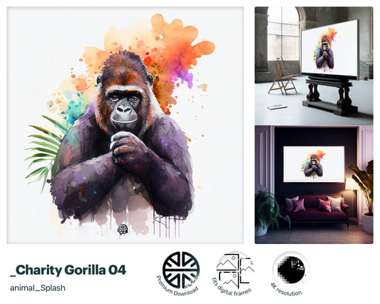 Samsung Art TV, Gorilla Endangered, premium download, drops and splashes, friendly wallpaper, art for kids