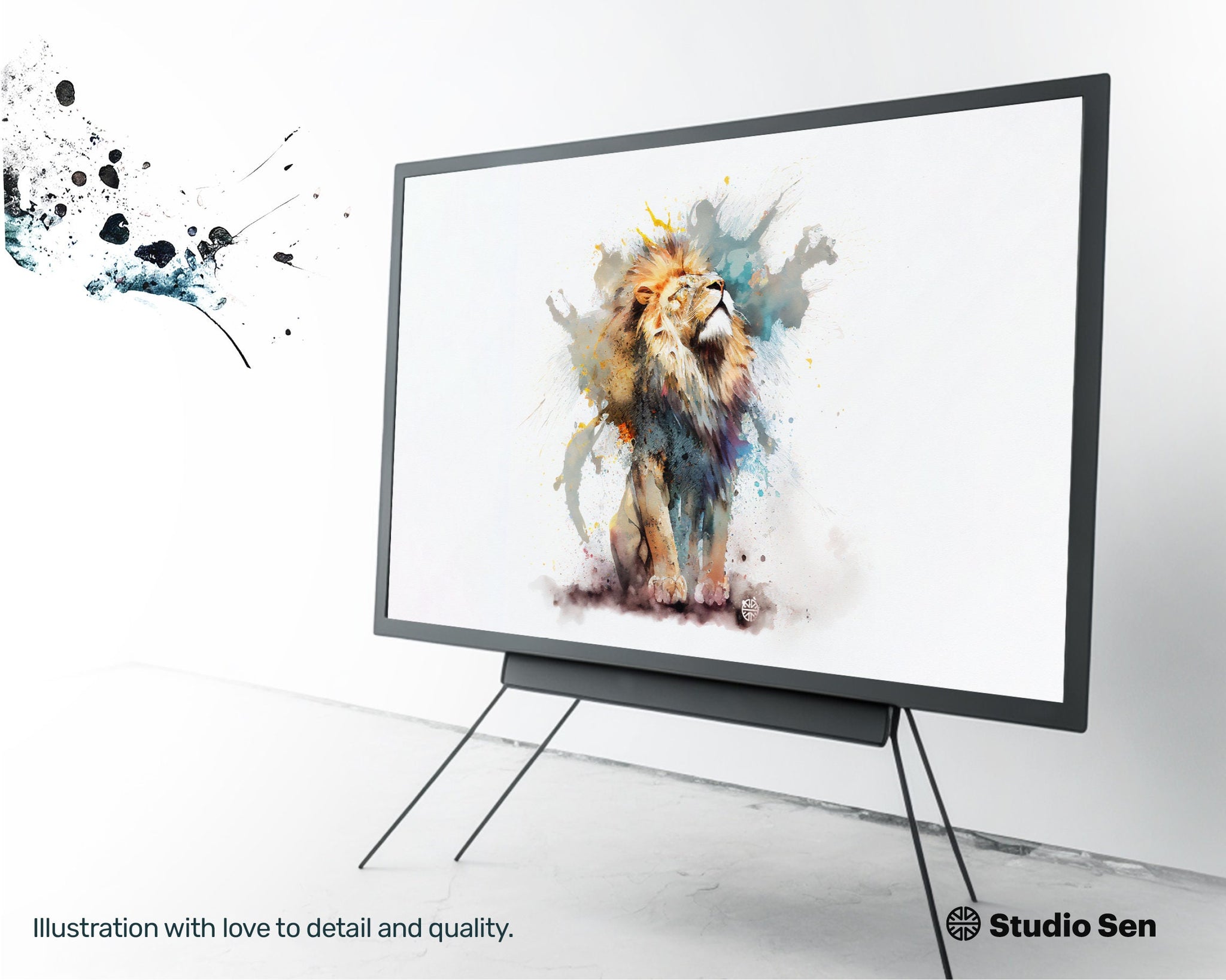 Samsung Art TV, Lion, premium download, drops and splashes, friendly wallpaper, art for kids