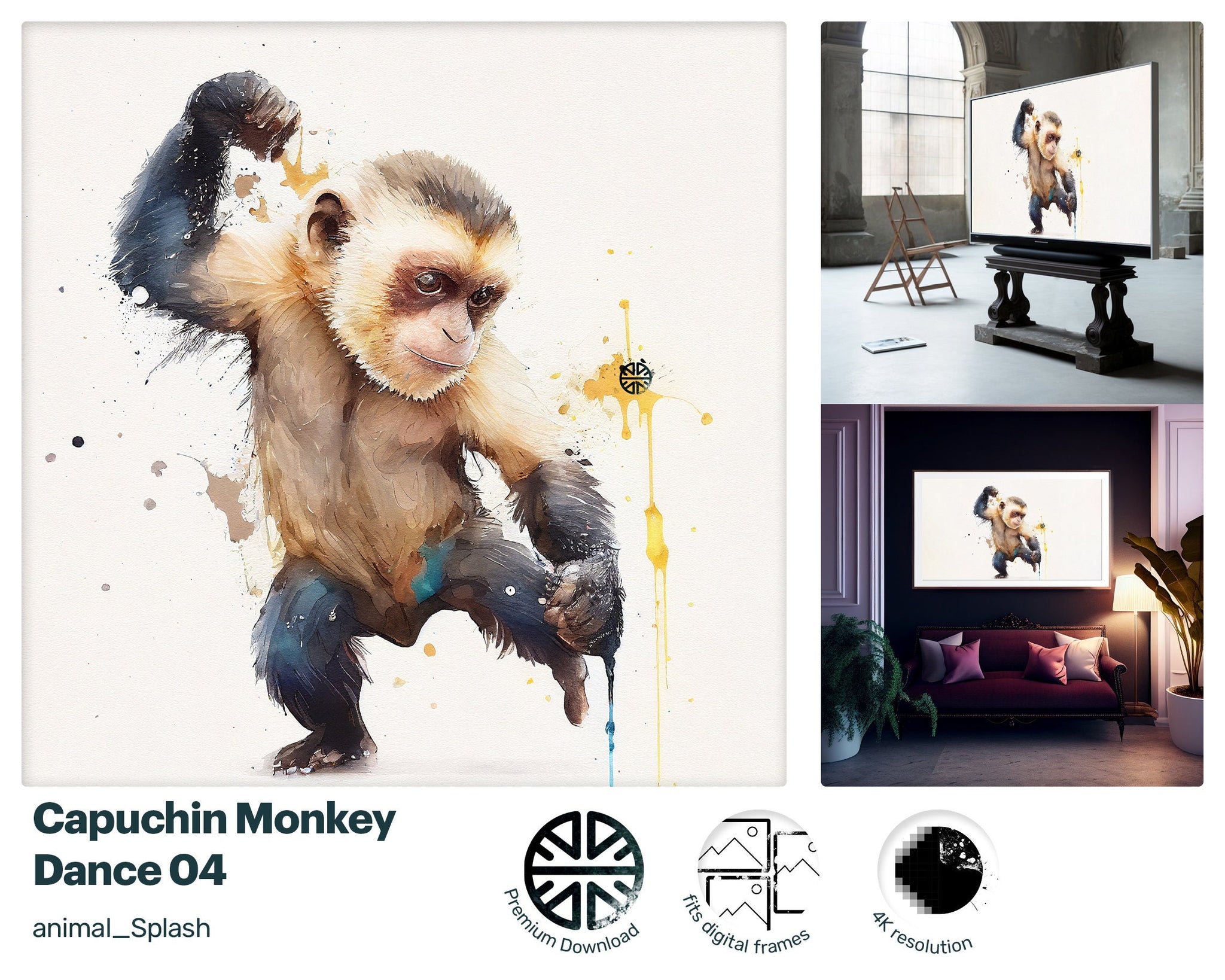Samsung Art TV, Monkey Dance, premium download, drops and splashes, friendly wallpaper, art for kids