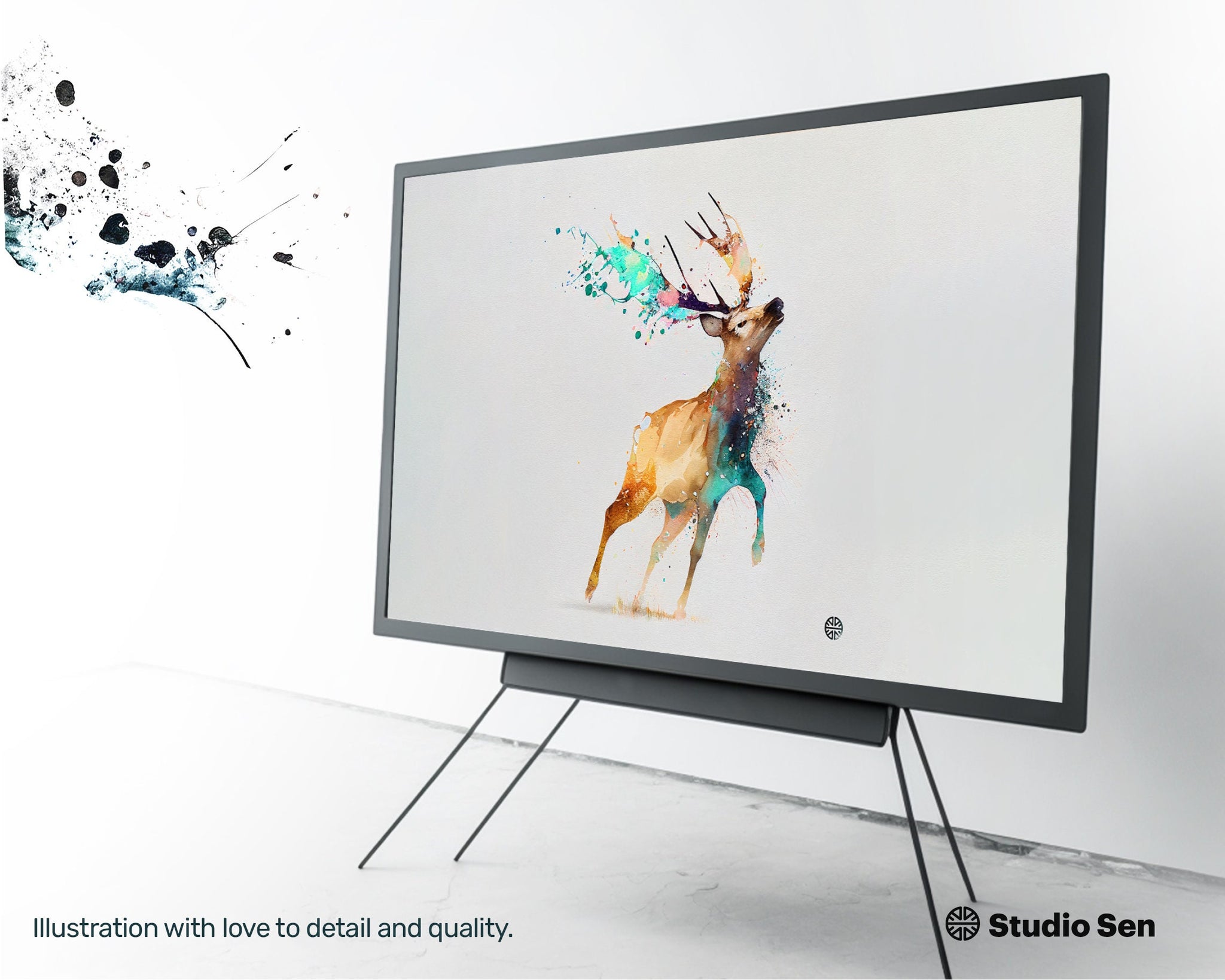 Samsung Art TV, Deer Wild, premium download, drops and splashes, friendly wallpaper, art for kids