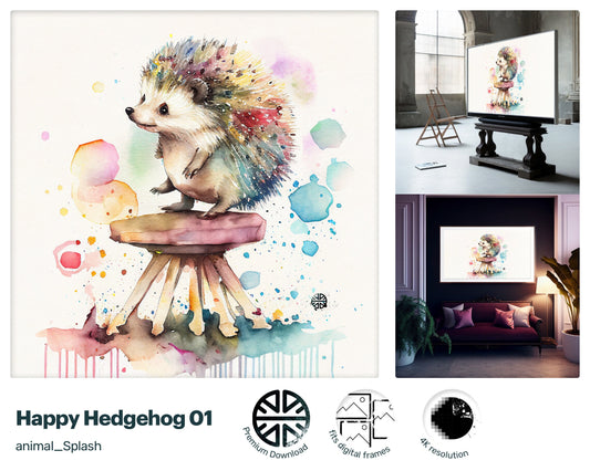 Samsung Art TV, Happy Hedgehog , premium download, drops and splashes, friendly wallpaper, art for kids