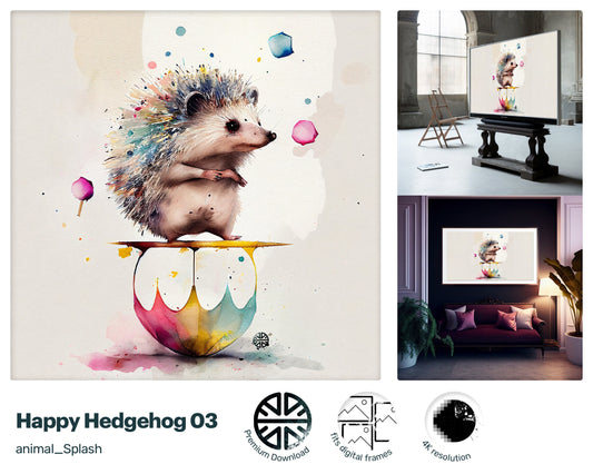 Samsung Art TV, Happy Hedgehog, premium download, drops and splashes, friendly wallpaper, art for kids