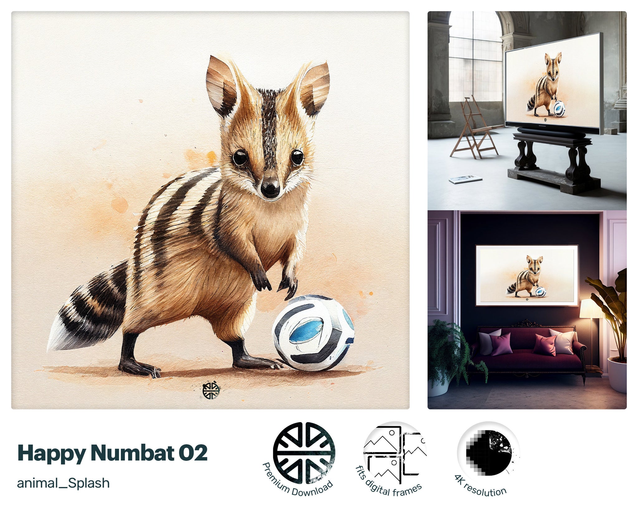 Samsung Art TV, Happy Numbat, premium download, drops and splashes, friendly wallpaper, art for kids